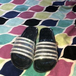 Slid on shoes with diamonds